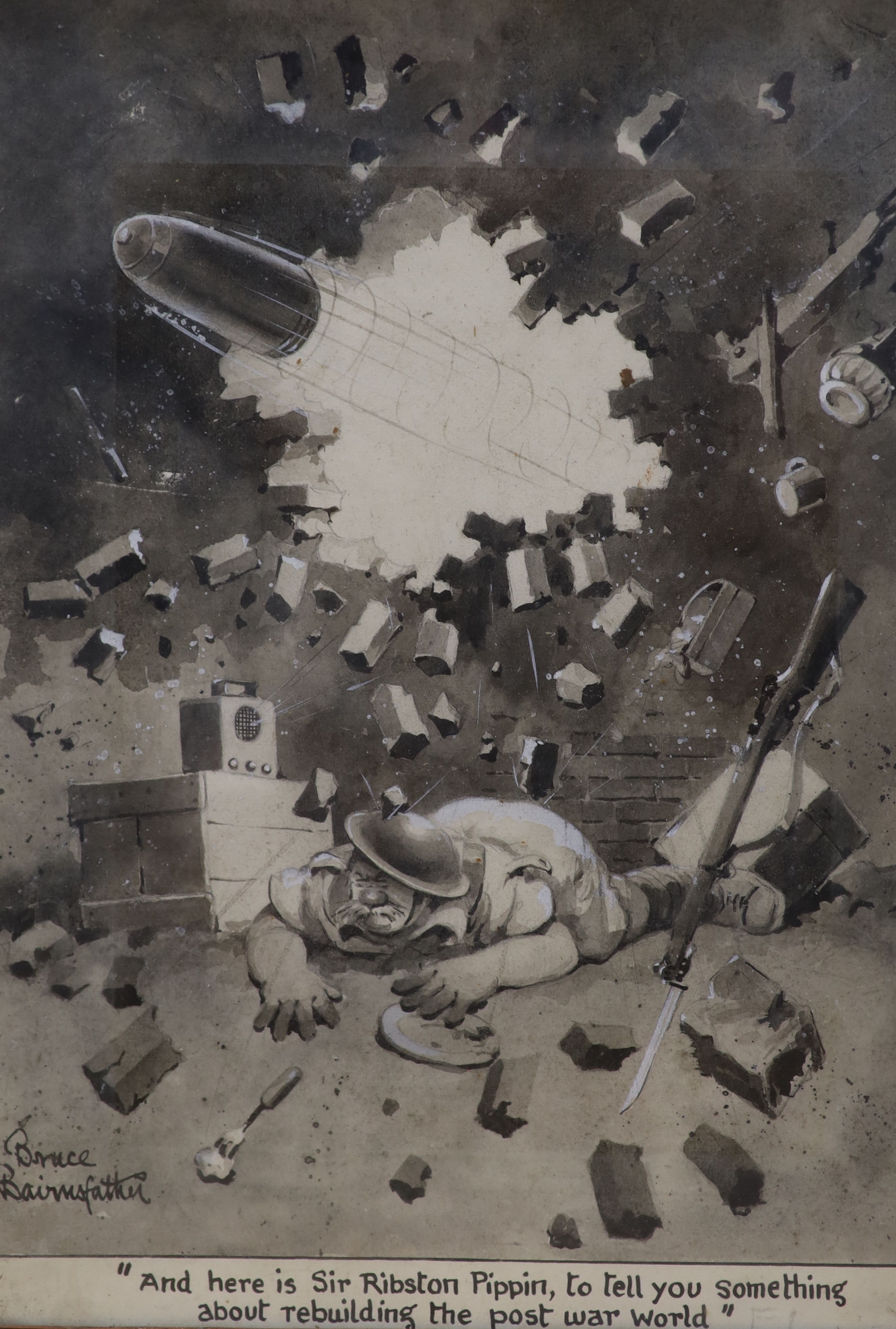 Captain (Charles) Bruce Bairnsfather (1887-1959), original watercolour illustration, 'And Here is Sir Ribston Pippin ...', signed, 37 x 27cm